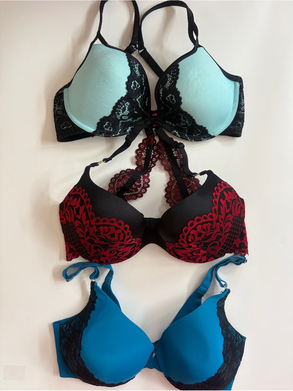 3 pack Bundle value Lace Underwire Bra Royal blue, black & aqua blue size 34D